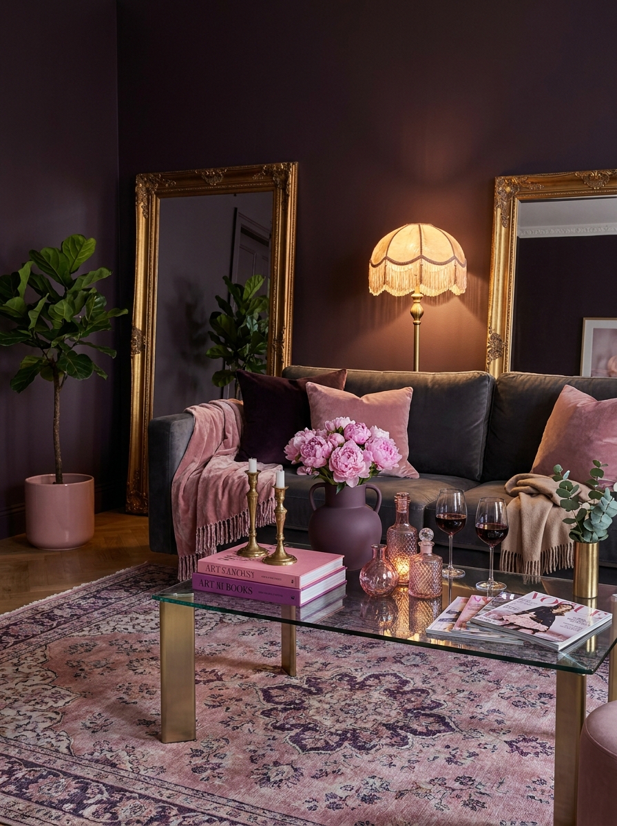 Deep Eggplant with Dusty Pink and Antique Gold