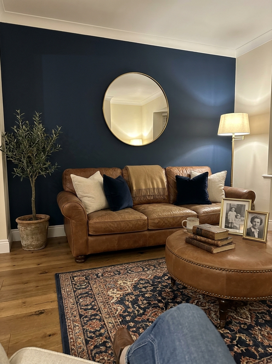 Navy Blue with Cognac Leather and Brass