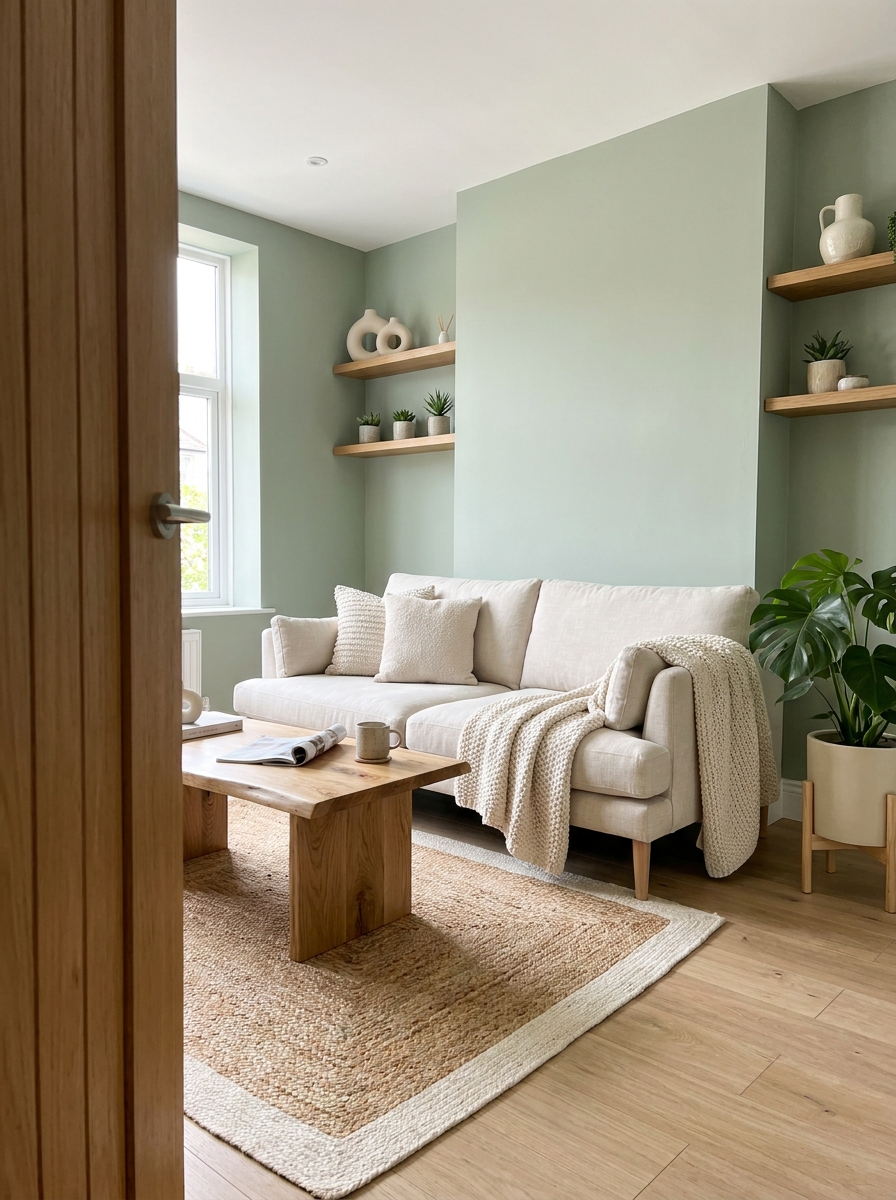 Soft Sage Green with Cream and Natural Oak
