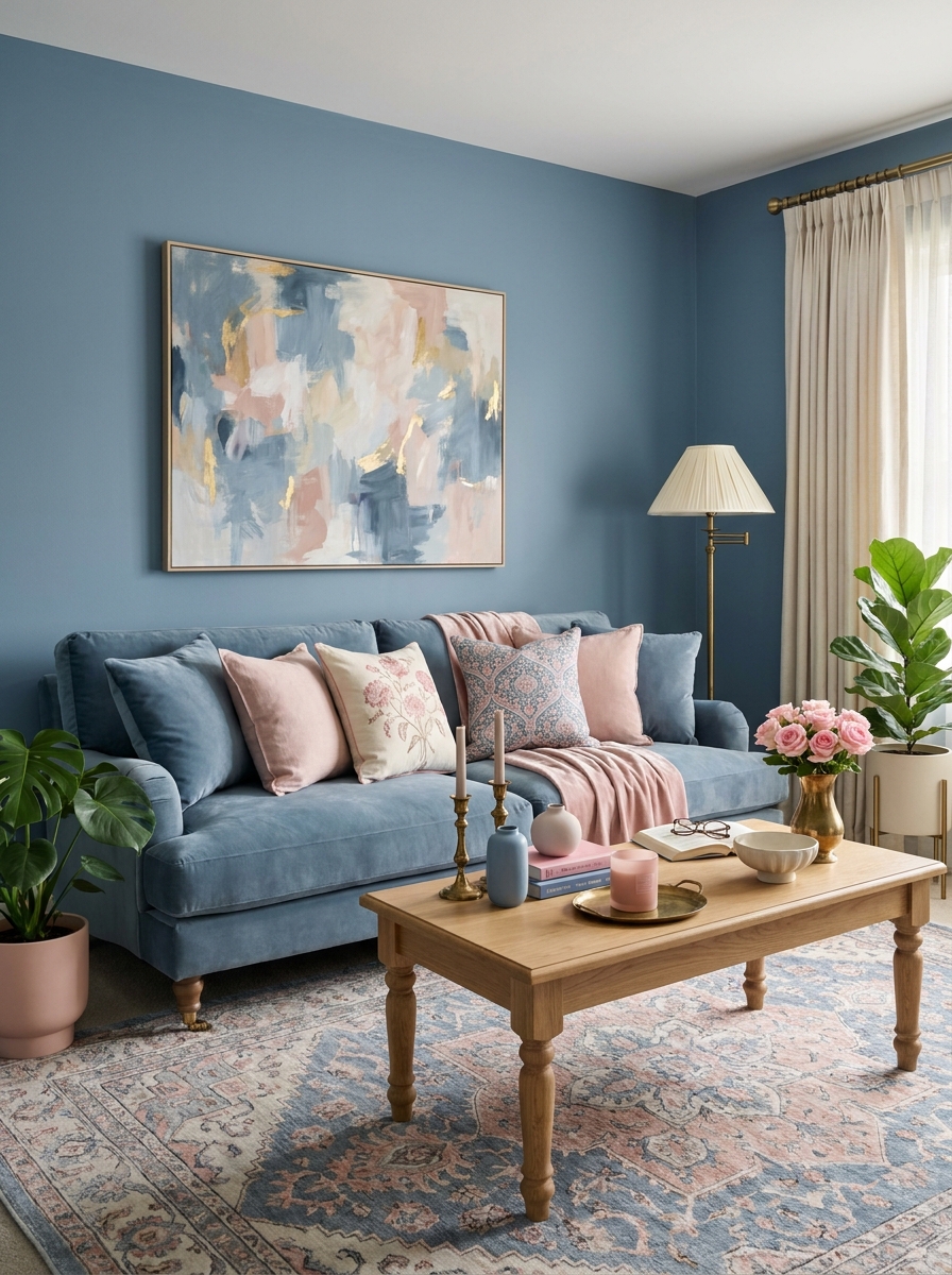 Dusty Blue with Blush Pink and Antique Brass