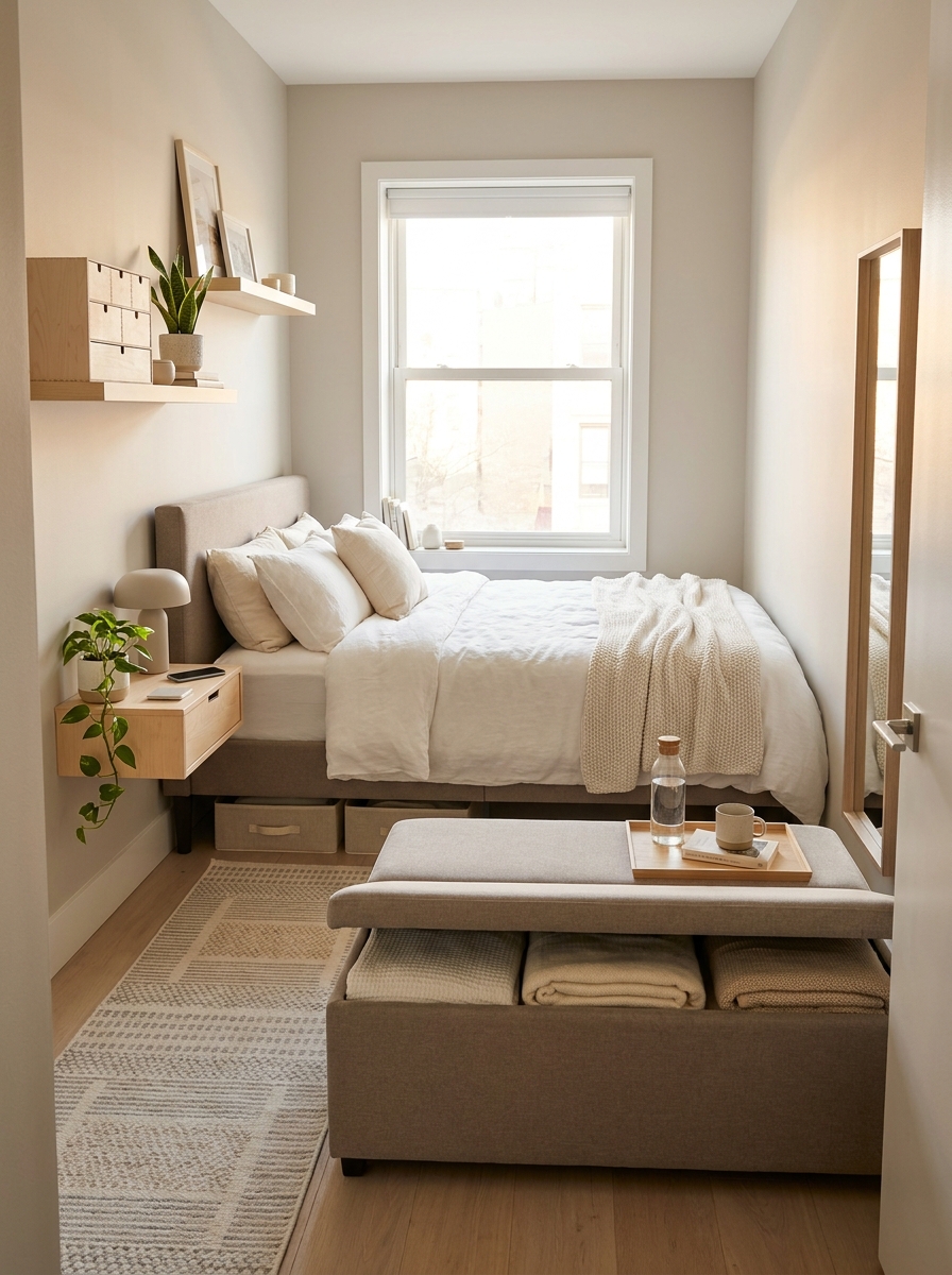 Use a Bench with Hidden Storage Instead of a Footboard