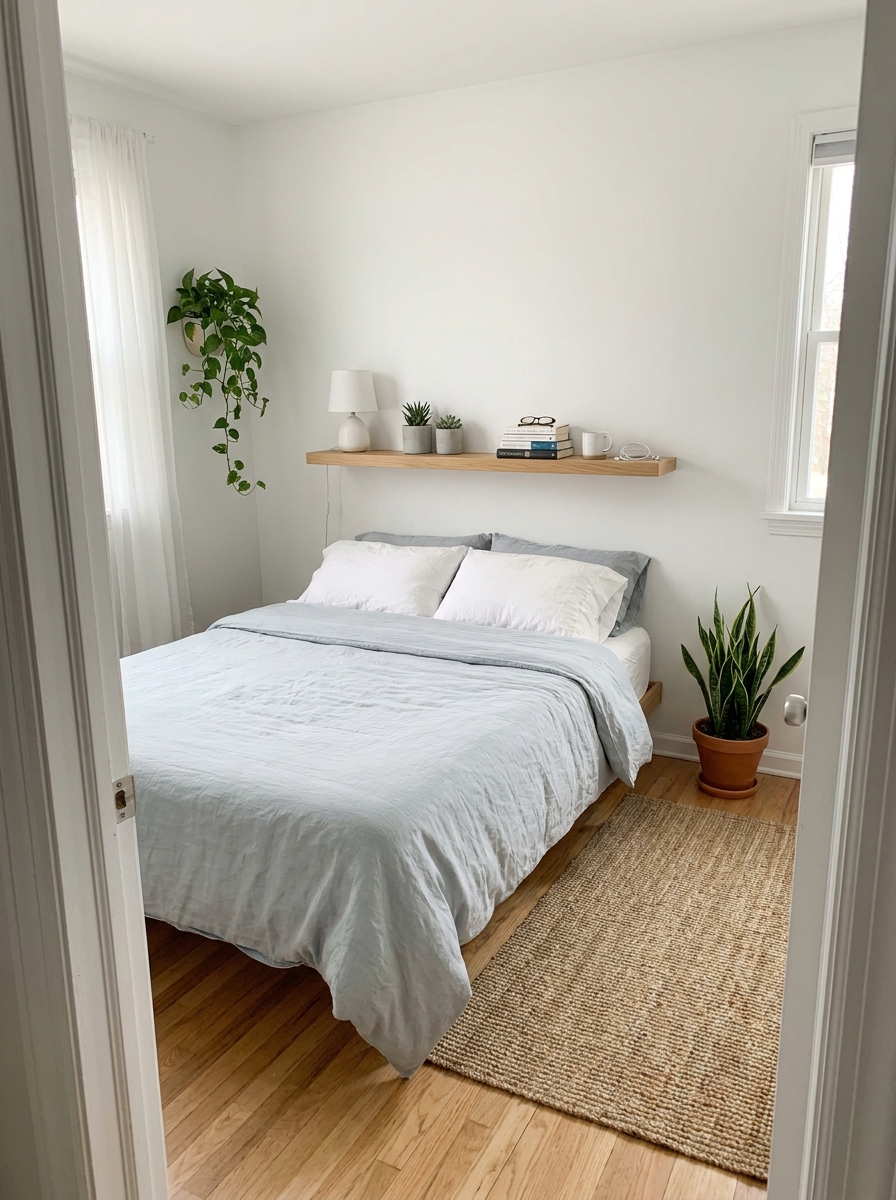 Install a Headboard Shelf Instead of a Nightstand