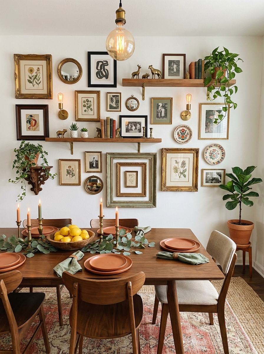 Eclectic Maximalist Wall with Layered Frames and Objects