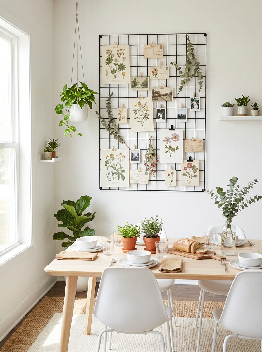 Modern Metal Grid Wall Organizer with Rotating Art
