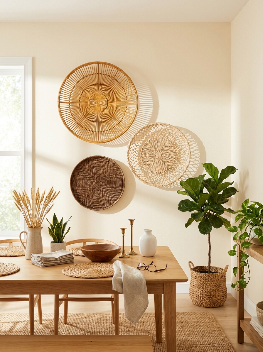 Textured Rattan and Wicker Wall Art Trio