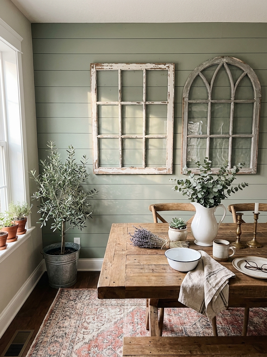 Vintage Window Frames Repurposed as Wall Art