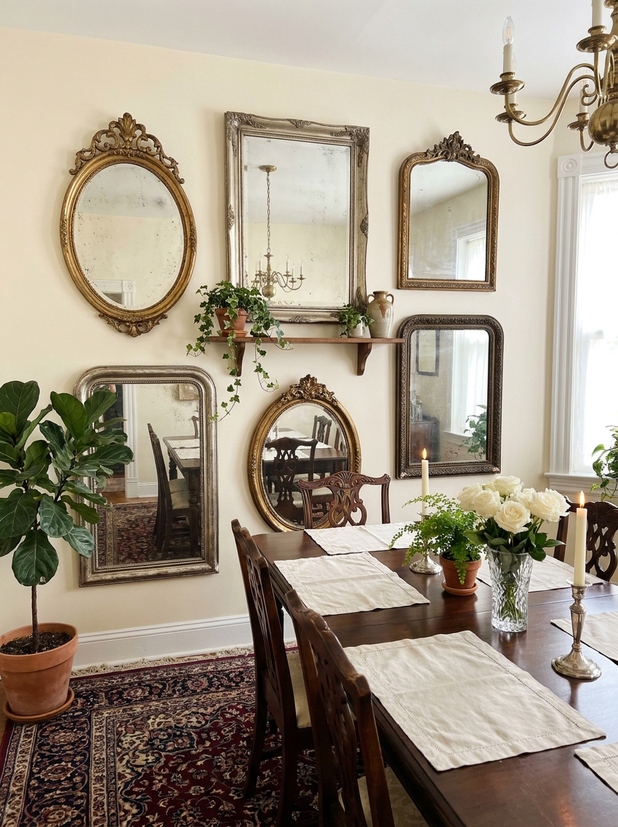 Antique Mirror Collection in Mismatched Ornate Frames