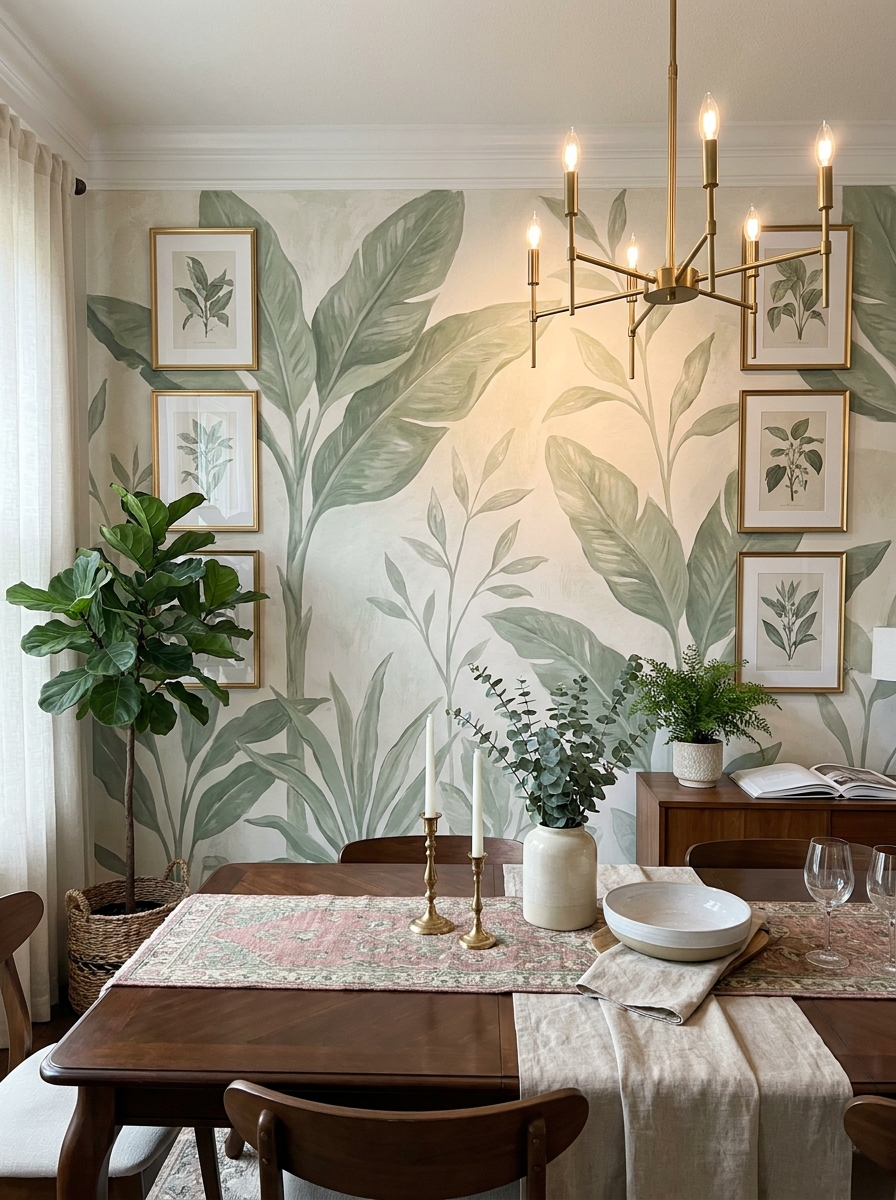 Mural-Style Wallpaper with Complementary Framed Art Border