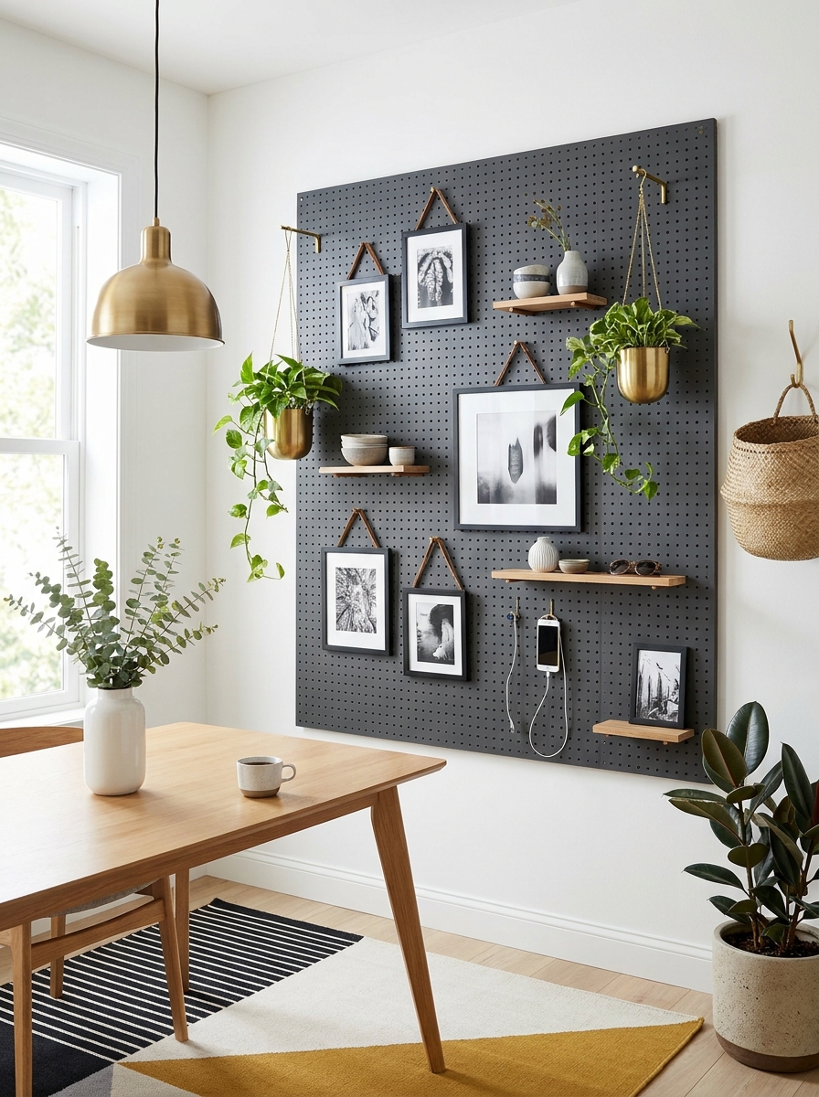 Pegboard Gallery Wall with Adjustable Hook System