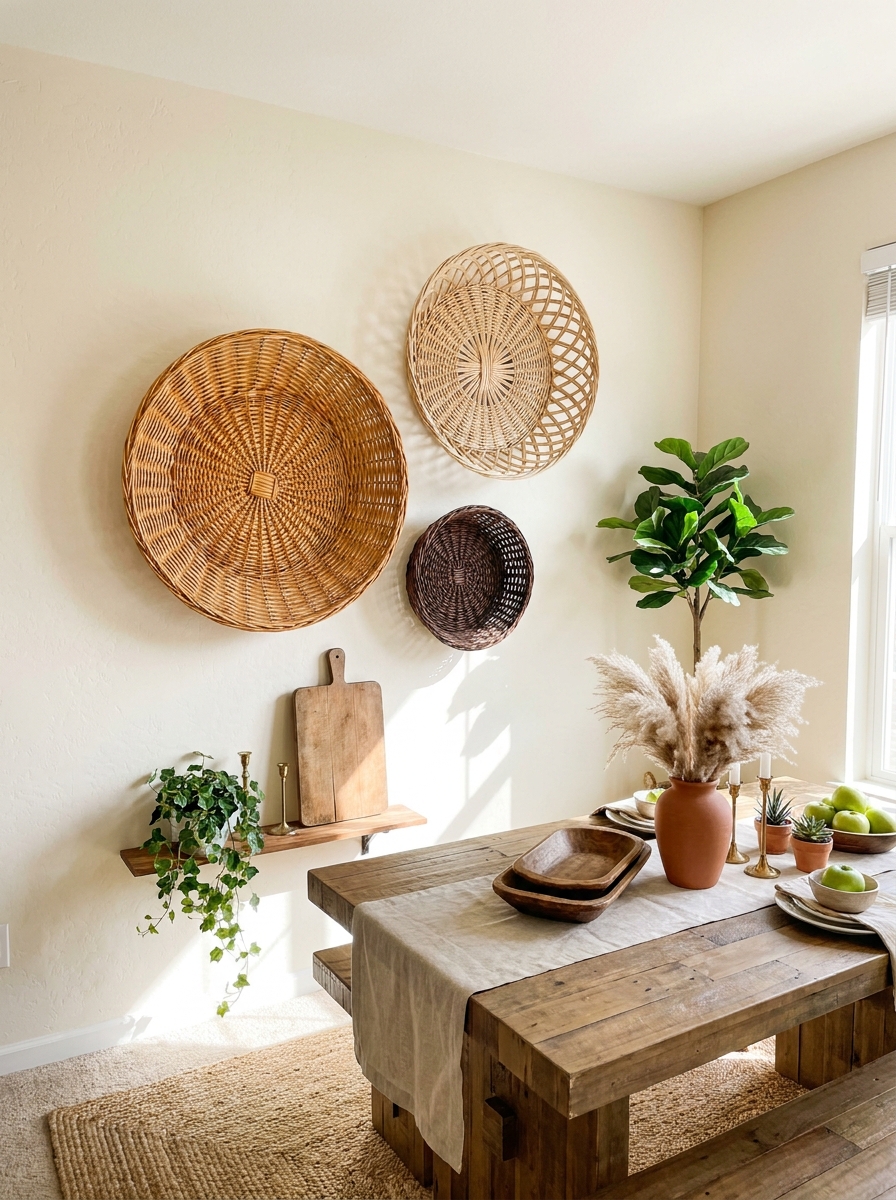 Asymmetrical Trio of Oversized Woven Baskets