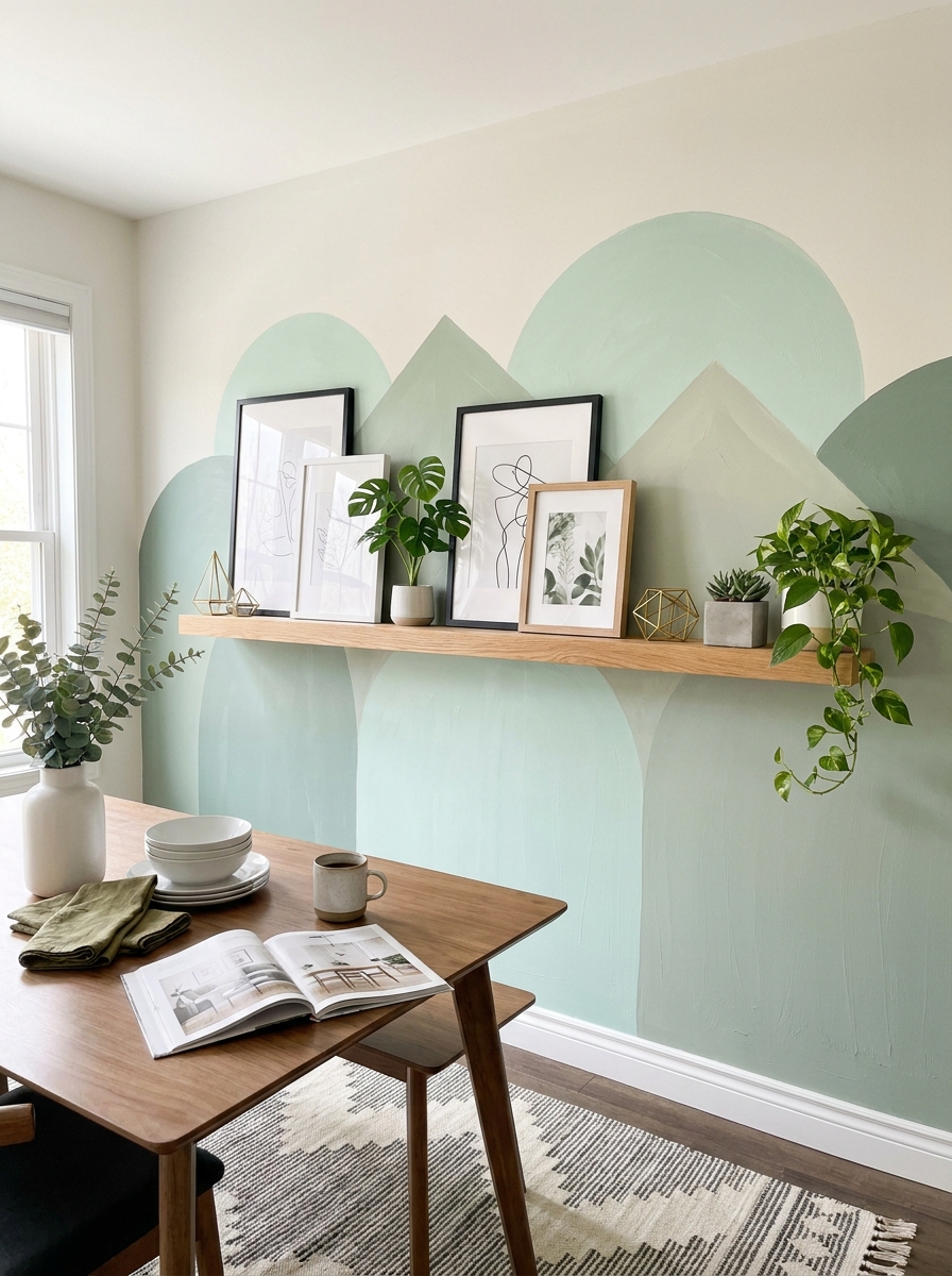 Geometric Painted Accent Wall with Floating Art Ledge