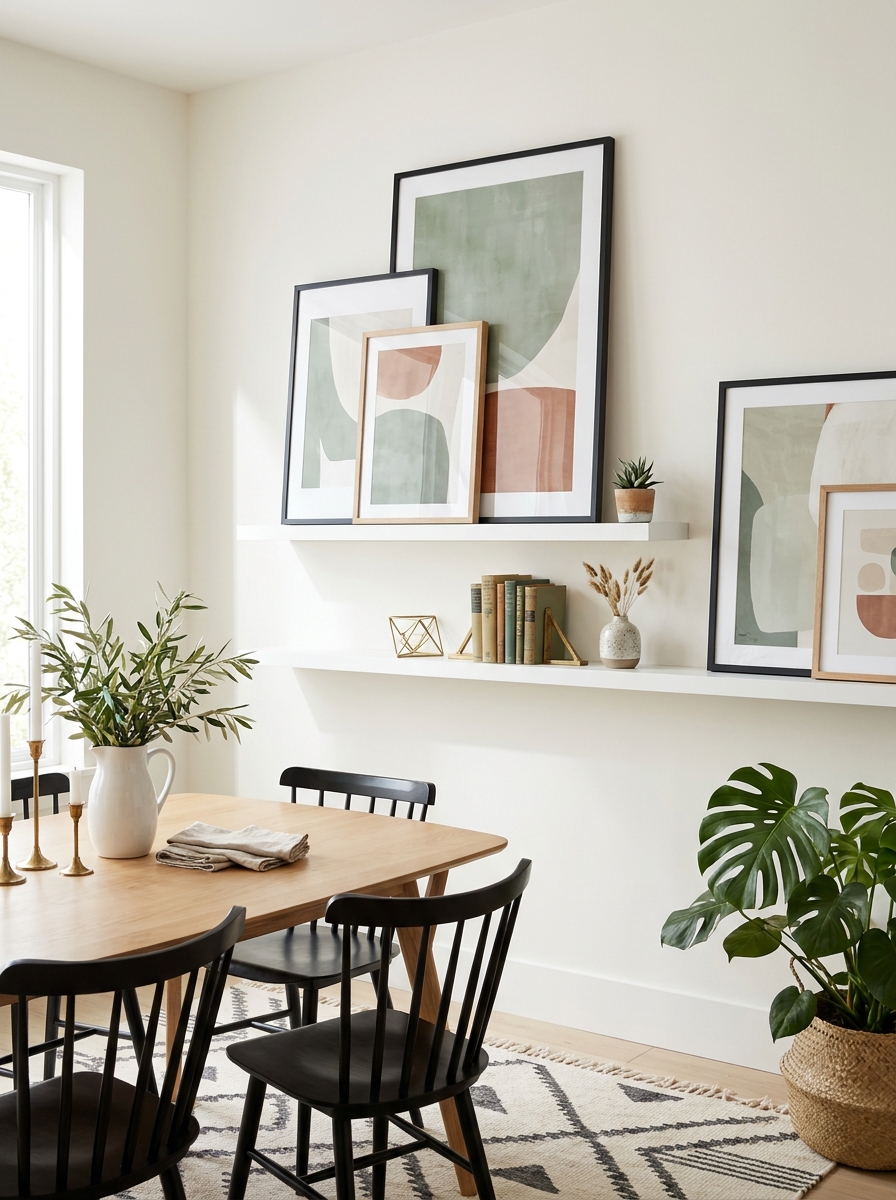 Minimalist Ledge Gallery with Leaning Oversized Prints