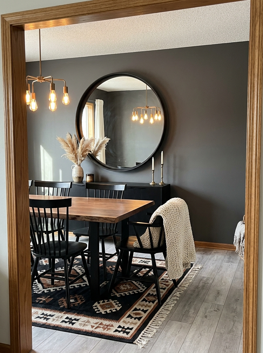 Large Round Mirror as a Focal Point