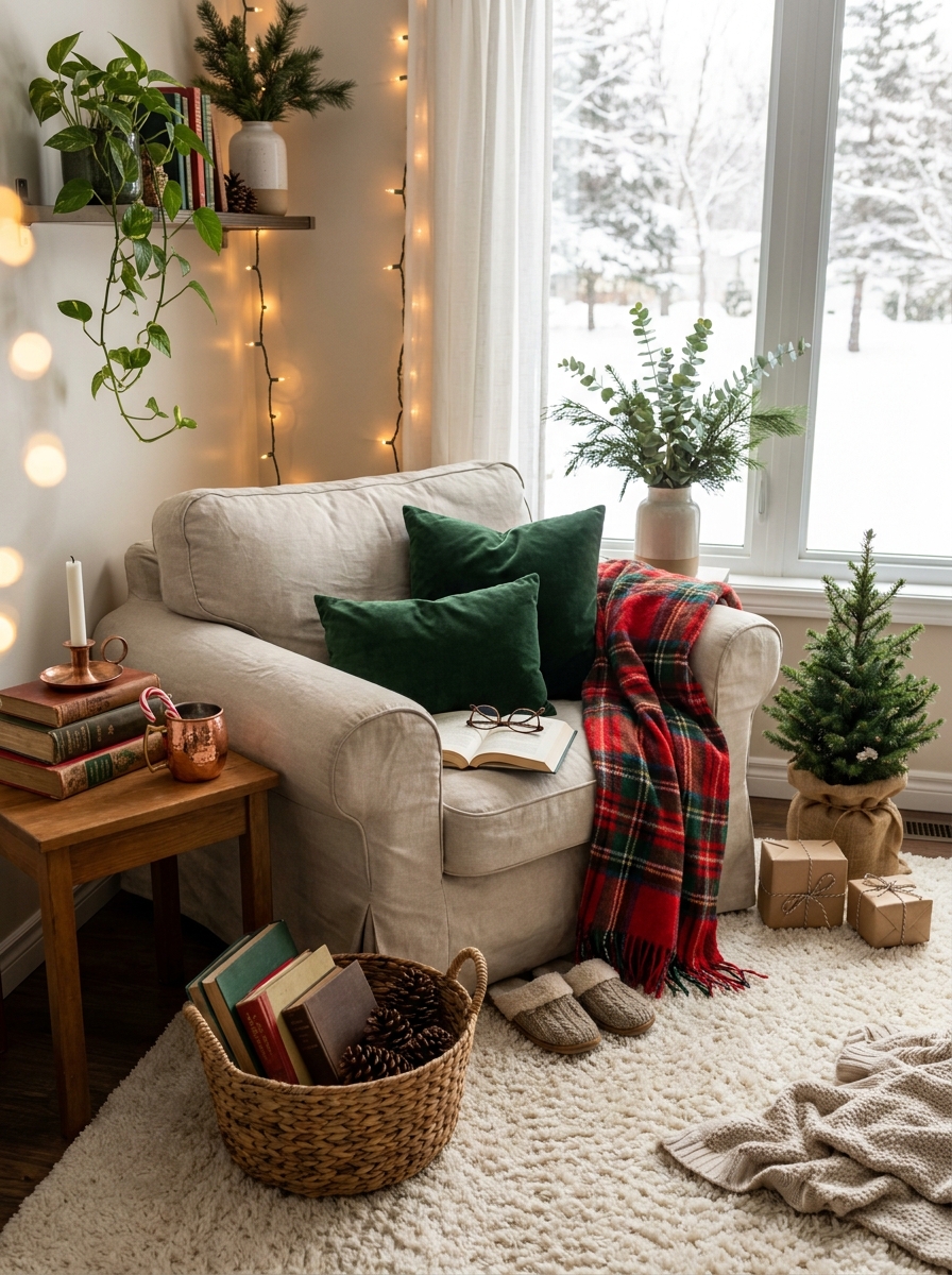 A Reading Nook Wrapped in Plaid and Pine