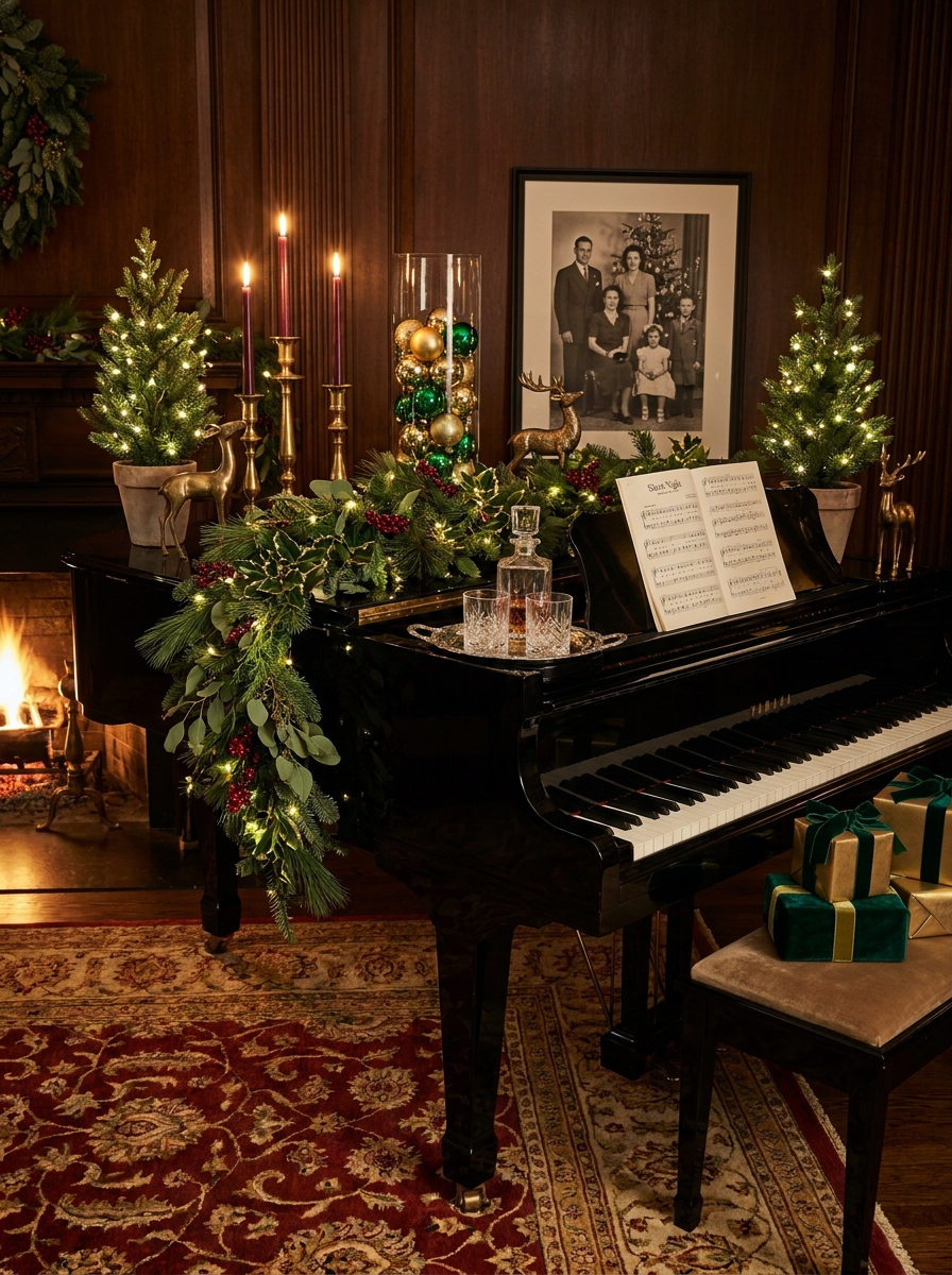 A Piano or Sideboard Styled as a Holiday Showpiece