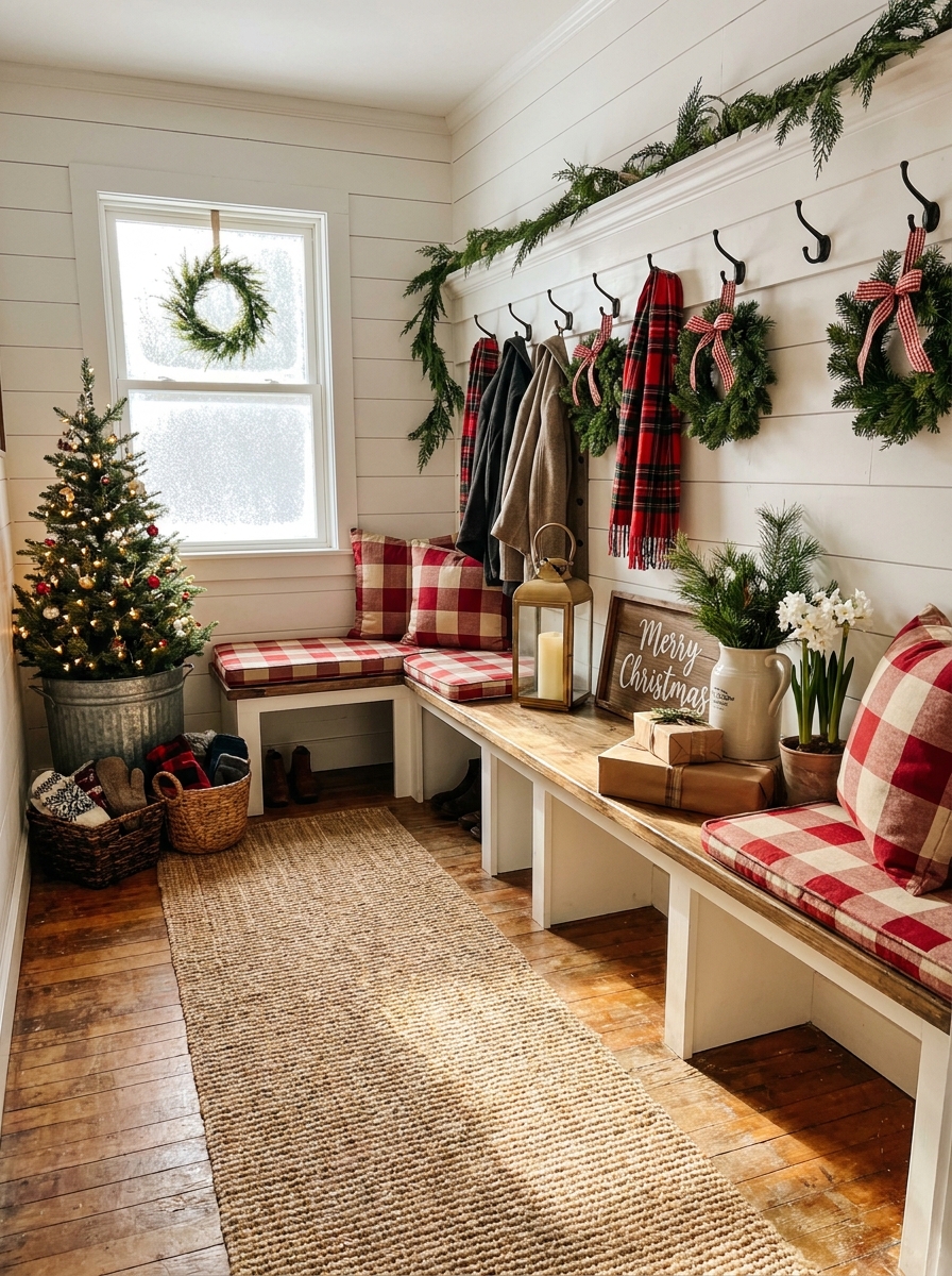 A Mudroom That Makes Coming Home Feel Festive