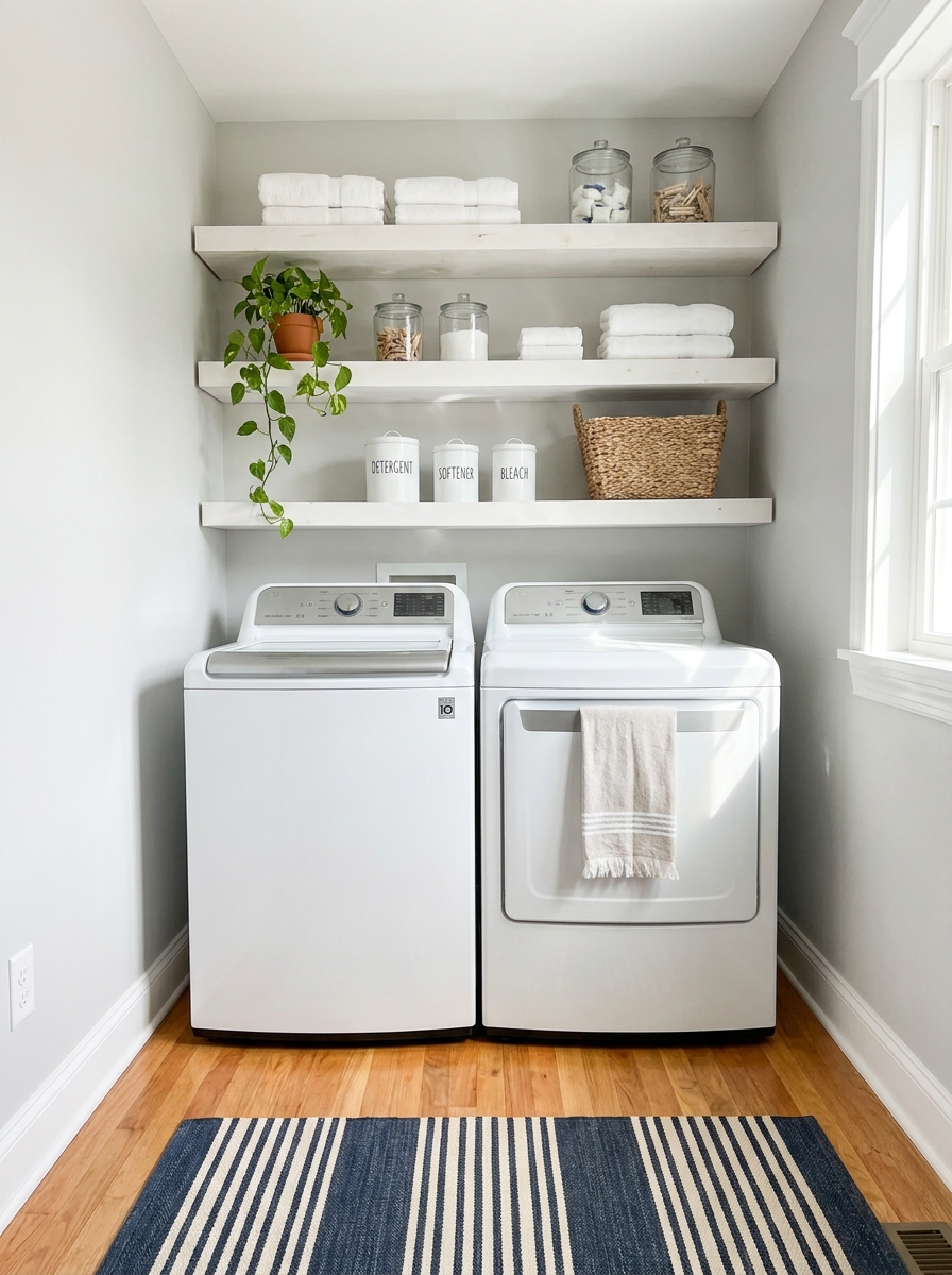 Install Floating Shelves Above Your Washer and Dryer