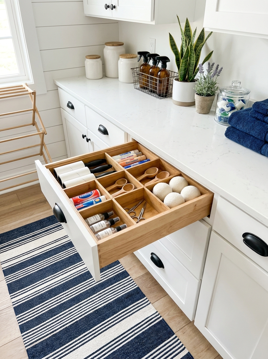 Install Drawer Dividers for Small Laundry Accessories