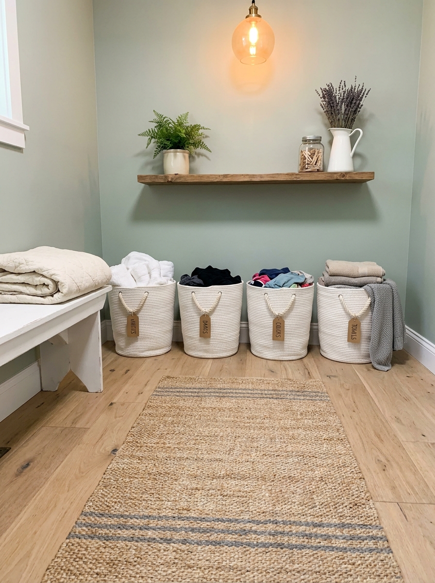 Use Matching White Baskets for Sorting Laundry