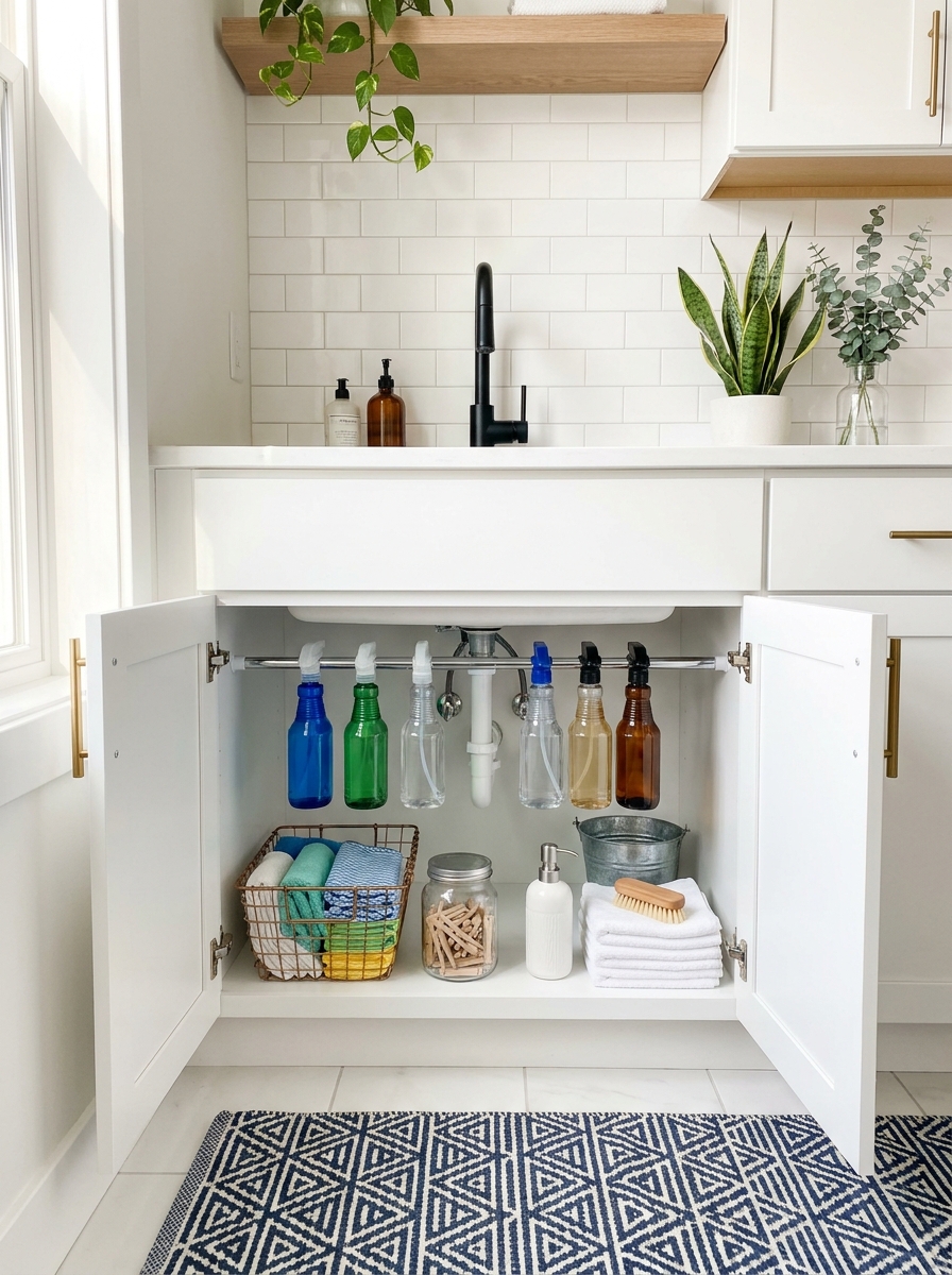 Install a Tension Rod Under Your Sink for Spray Bottles