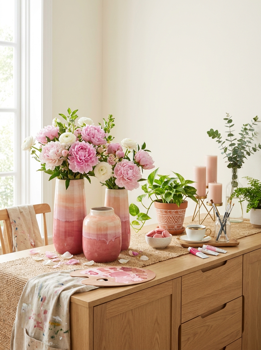 Ombre-Dipped Ceramic Vase Trio
