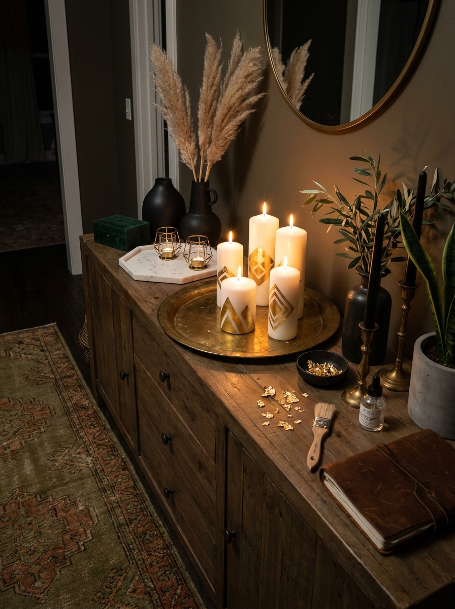 Geometric Gold Leaf Candle Vessels