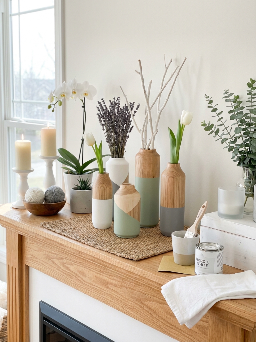 Color-Blocked Wooden Vase Collection