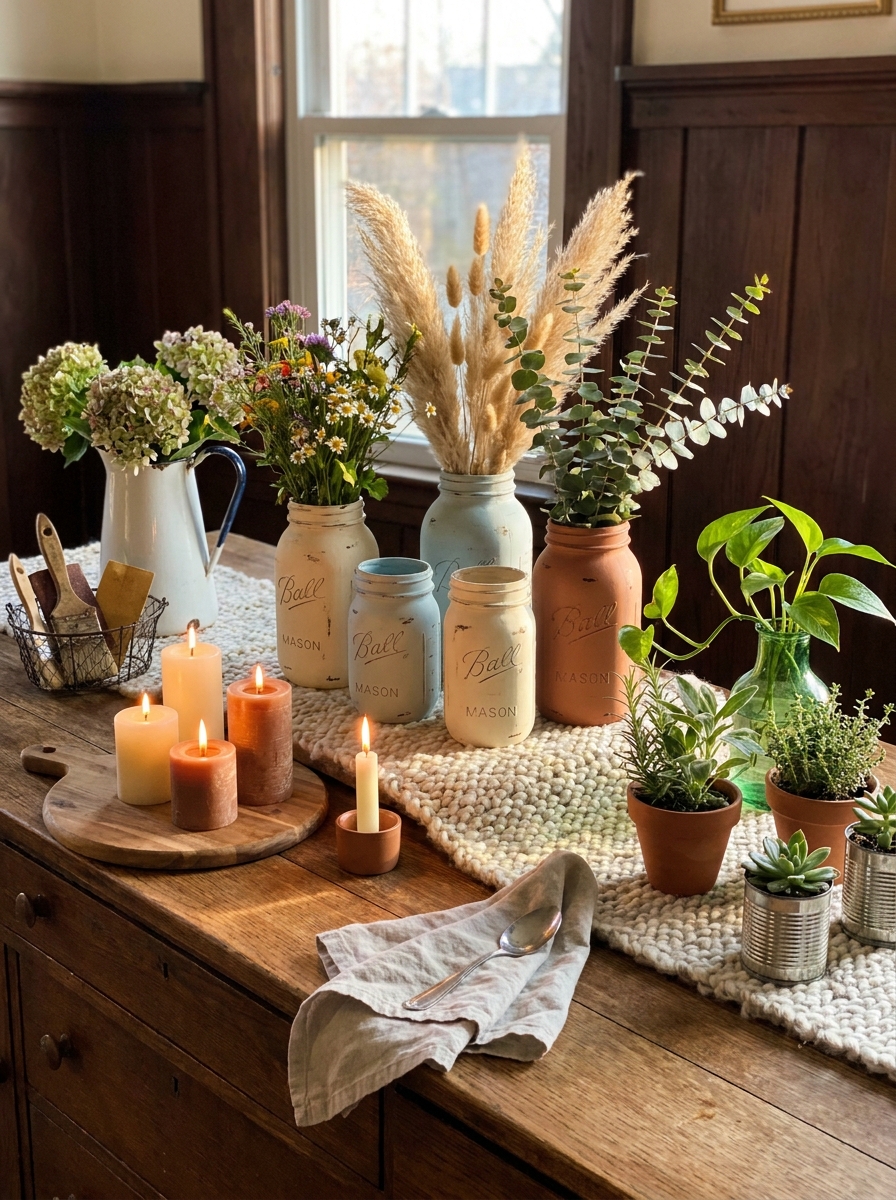 Distressed Chalk Paint Mason Jar Vases