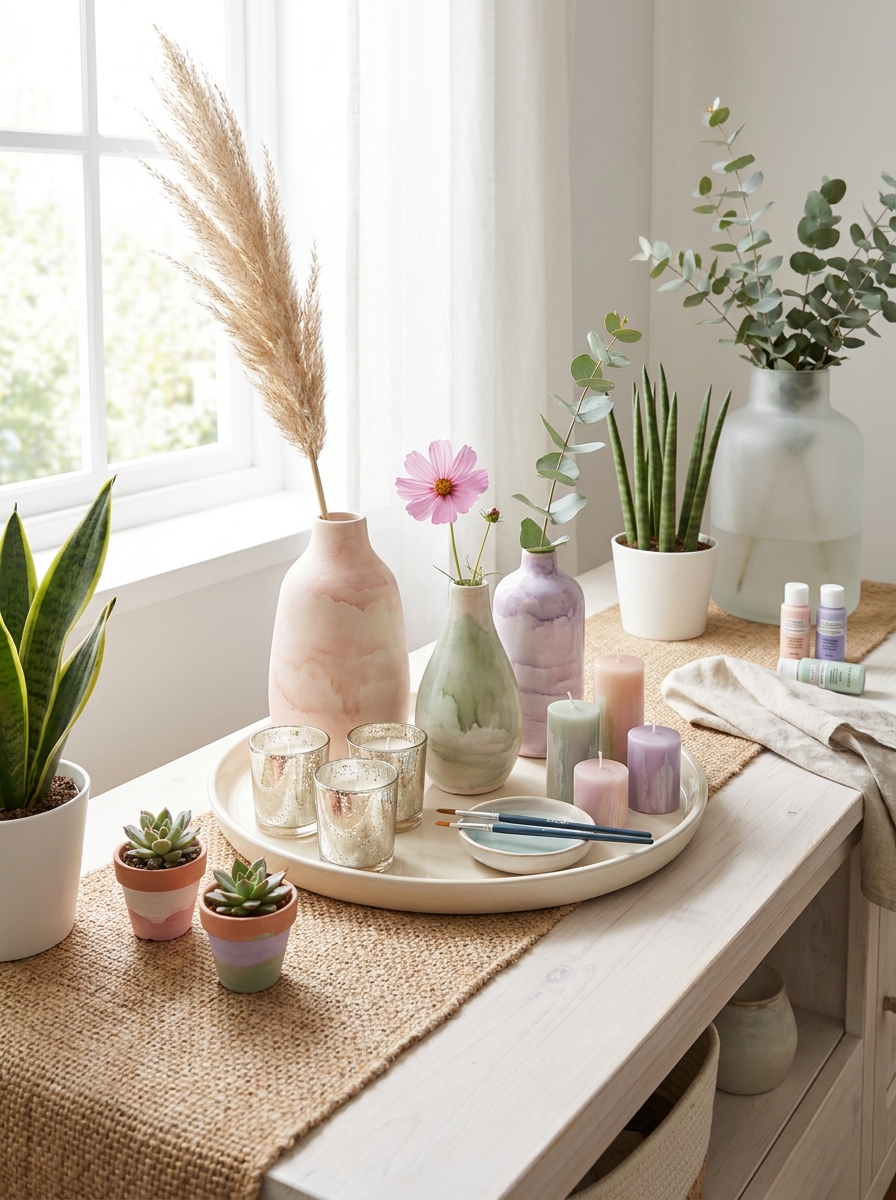 Watercolor-Washed Ceramic Vase Set
