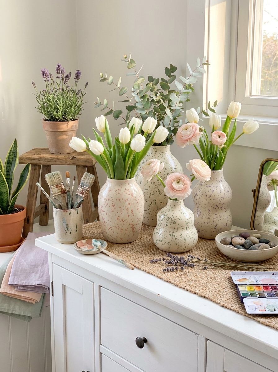 Speckled Ceramic Vases with Toothbrush Paint Technique