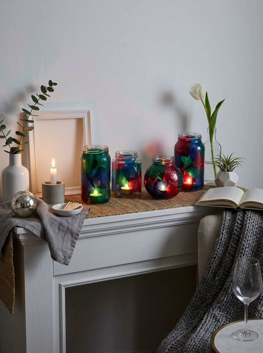 Tissue Paper Stained Glass Lantern Vases