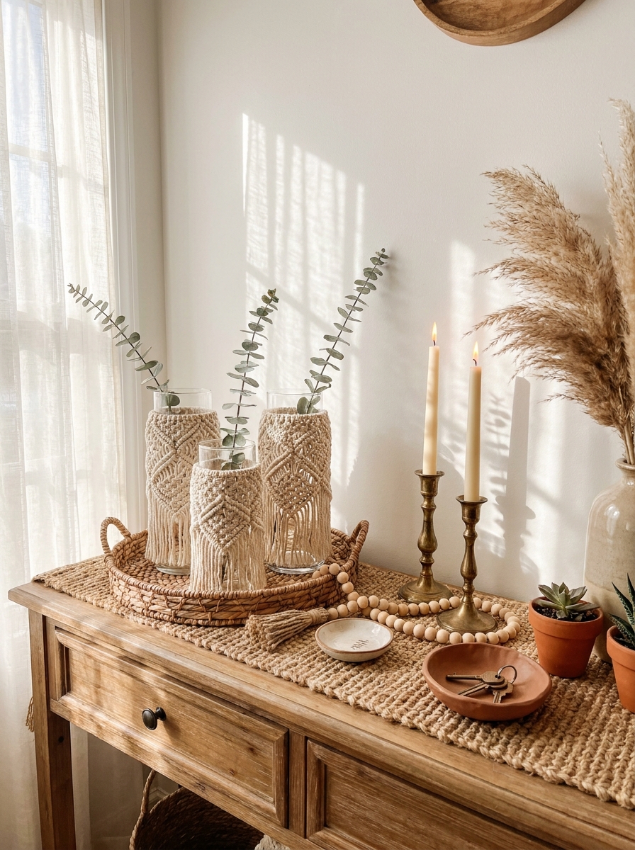 Macramé-Wrapped Glass Cylinder Vases