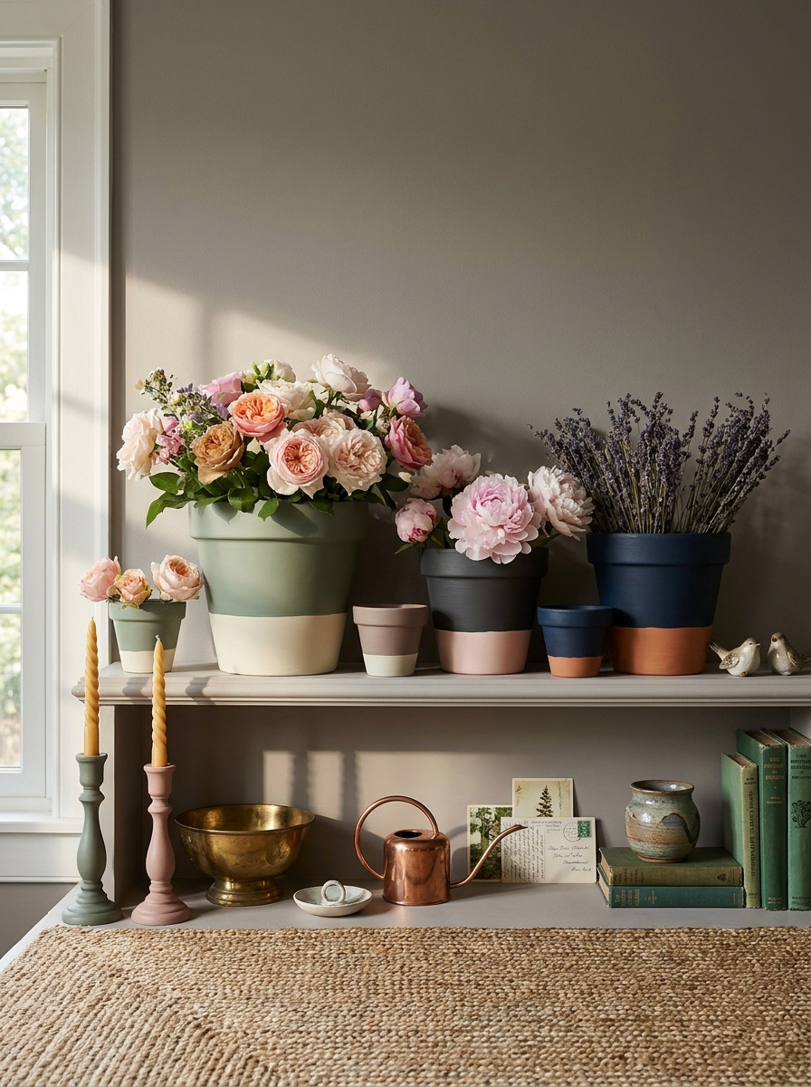 Two-Tone Dipped Terra Cotta Pot Vases with Sealant