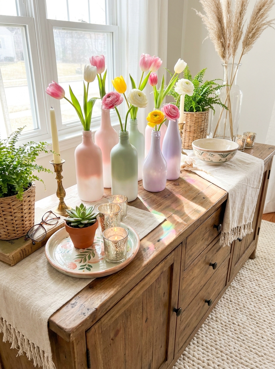 Glass Bottle Vases with Painted Ombre Interiors