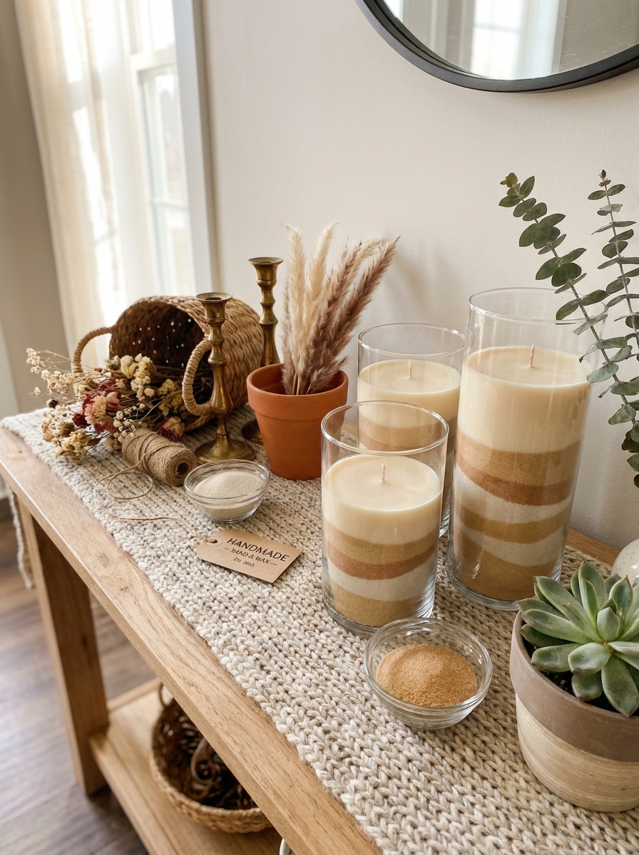 Layered Sand and Wax Hurricane Candles
