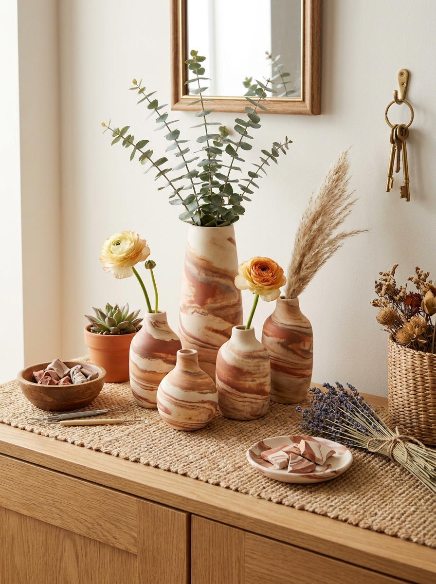 Marbled Clay Bud Vase Set
